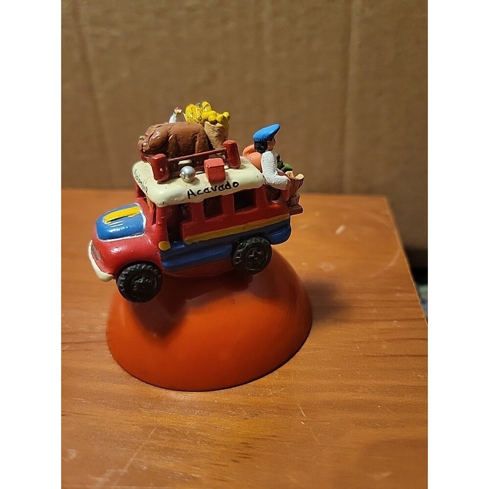 Colombian Clay Bus - Vintage Souvenir Animals Faliz DIA Tiny Mini Rainbow Farm